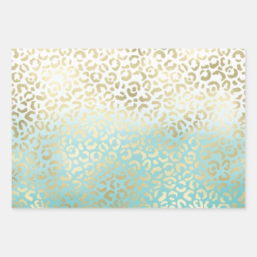 Mint Waterverf Ombre Glam Gold Leopard Inpakpapier Vel (Voorkant)