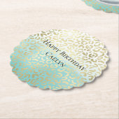Mint Waterverf Ombre Glam Gold Leopard Kartonnen Onderzetters (Gekanteld)