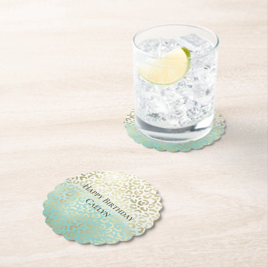 Mint Waterverf Ombre Glam Gold Leopard Kartonnen Onderzetters (Insitu)