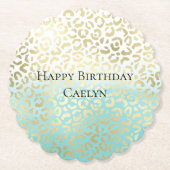 Mint Waterverf Ombre Glam Gold Leopard Kartonnen Onderzetters (Voorkant)