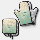 Mint Waterverf Ombre Glam Gold Leopard Ovenwant & Pannenlap Set (Voorkant / Achterkant)