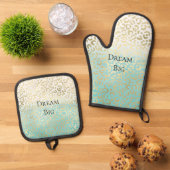 Mint Waterverf Ombre Glam Gold Leopard Ovenwant & Pannenlap Set (Top down)