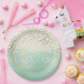 Mint Waterverf Ombre Glam Gold Leopard Papieren Bordje (Feest)