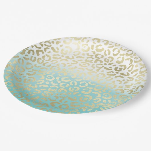 Mint Waterverf Ombre Glam Gold Leopard Papieren Bordje (Gekanteld)