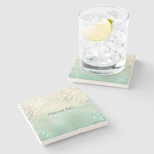 Mint Waterverf Ombre Glam Gold Leopard Stenen Onderzetter (Zijkant)