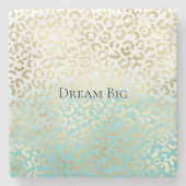 Mint Waterverf Ombre Glam Gold Leopard Stenen Onderzetter (Voorkant)