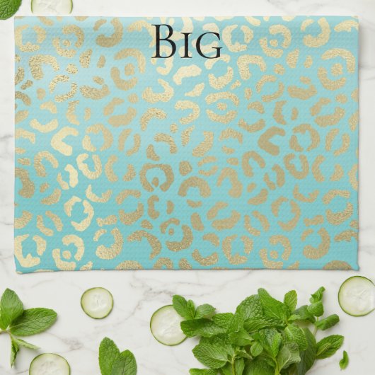 Mint Waterverf Ombre Glam Gold Leopard Theedoek (Gevouwen)