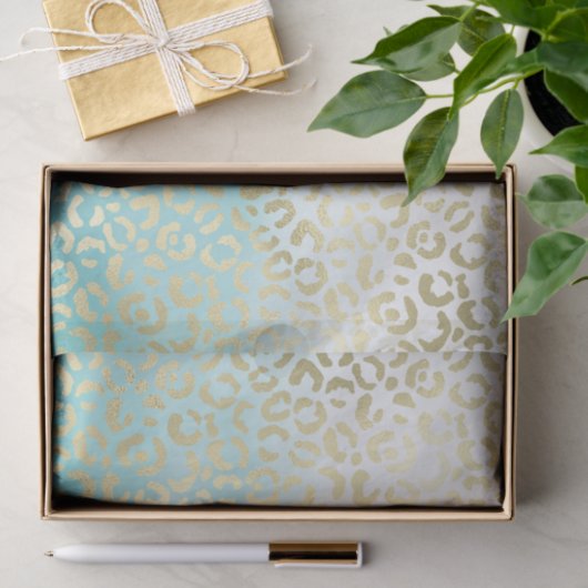 Mint Waterverf Ombre Glam Gold Leopard Tissuepapier (Geschenk)
