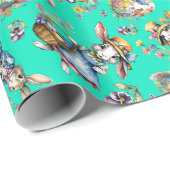 Mint  Waterverf Paashaas Eitjes Bloemen Cadeaupapier (Rol Hoek)