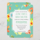 Mint Waterverf Poppies Bruiloft Kaart (Voorkant / Achterkant)