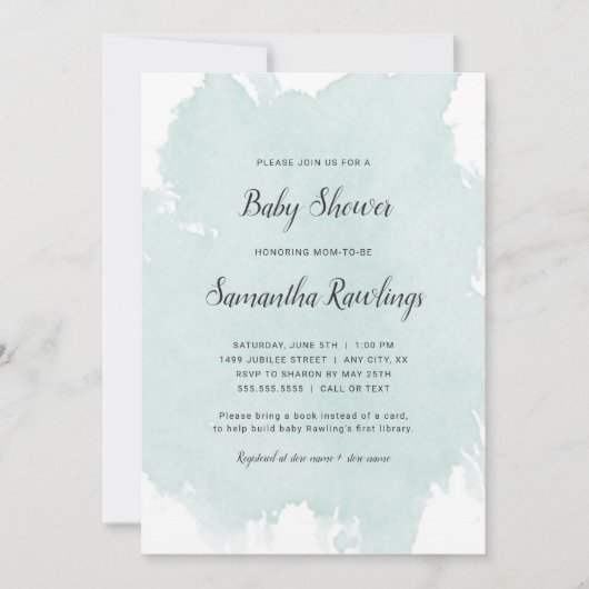 Mint Waterverf Splash Baby shower Uitnodiging (Voorkant)