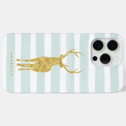 Mint Waterverf Stripes en Gold Deer Case-Mate iPhone Case (Achterkant (horizontaal))