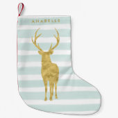 Mint Waterverf Stripes en Gold Deer Kleine Kerstsok (Voorkant)