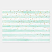 Mint Waterverf Stripes Gouden Glitter Harten Inpakpapier Vel (Voorkant 2)