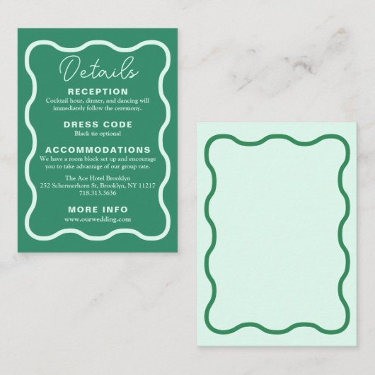 Mint Wavy Retro bruiloft Informatiekaartje (Voorkant / Achterkant)
