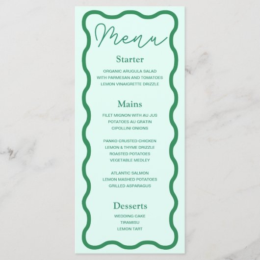 Mint Wavy Retro bruiloft Menu (Voorkant)