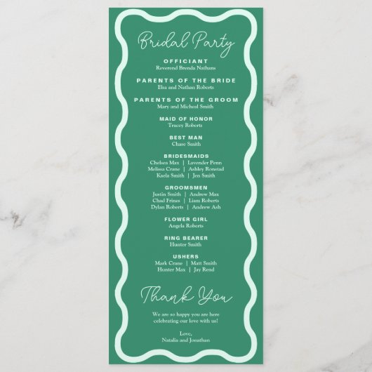 Mint Wavy Retro bruiloft Programmakaart (Achterkant)