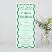 Mint Wavy Retro bruiloft Programmakaart (Staand voorkant)