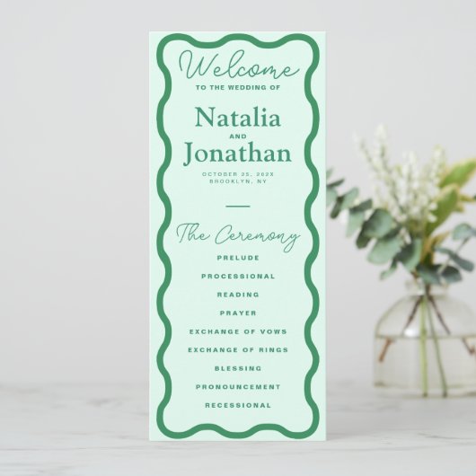 Mint Wavy Retro bruiloft Programmakaart (Staand voorkant)