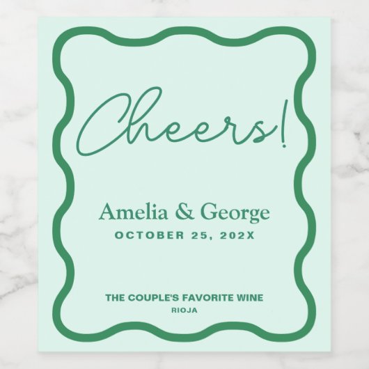 Mint Wavy Retro bruiloft Wijn Etiket (Enkel label)
