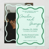 Mint Wavy Retro Foto Huwelijksuitnodiging Kaart (Voorkant / Achterkant)