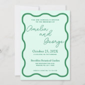 Mint Wavy Retro Huwelijksuitnodiging Kaart (Voorkant)