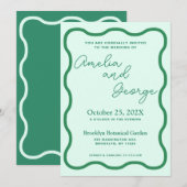 Mint Wavy Retro Huwelijksuitnodiging Kaart (Voorkant / Achterkant)