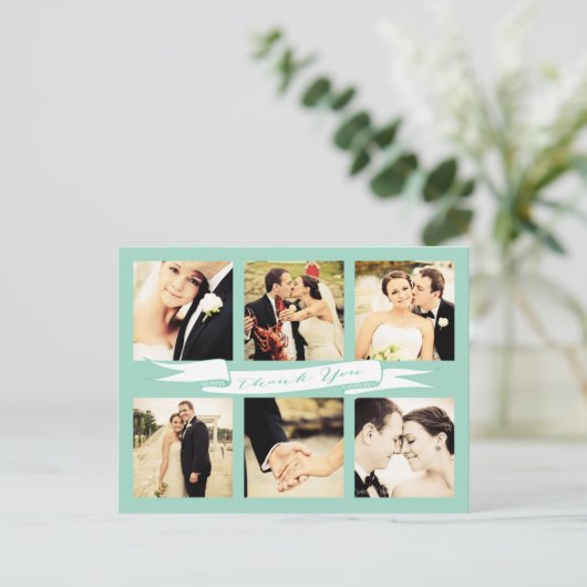Mint Wedding Bedankt Script Typografie Foto Briefkaart (Staand voorkant)