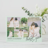 Mint Wedding Photo Collage Script Hartelijk dank Bedankkaart (Staand voorkant)