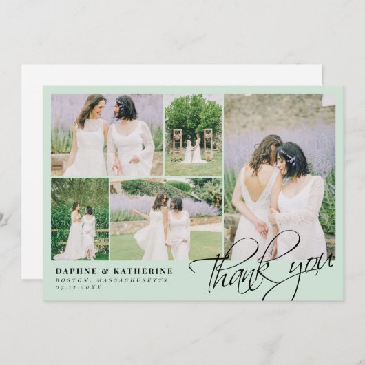 Mint Wedding Photo Collage Script Hartelijk dank Bedankkaart (Voorkant / Achterkant)