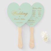 Mint Wedding Program Faux Gold Script Green Heart Handwaaier (Voorkant en achterkant)