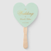 Mint Wedding Program Faux Gold Script Green Heart Handwaaier (Voorkant)