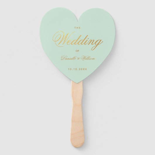 Mint Wedding Program Faux Gold Script Green Heart Handwaaier (Voorkant)