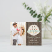 Mint Western Hoefijzer Save the Date Briefkaart (Staand voorkant)