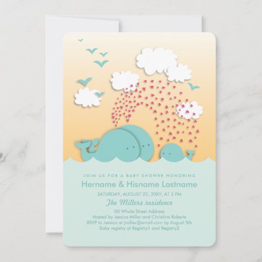 Mint Whales Sunset Neutral Couples Baby shower Kaart (Voorkant)