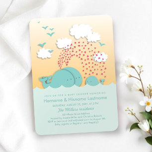 Mint Whales Sunset Neutral Couples Baby shower Kaart