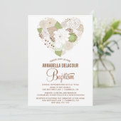 Mint Whimsical Floral Heart Baptism Invitation Kaart (Staand voorkant)