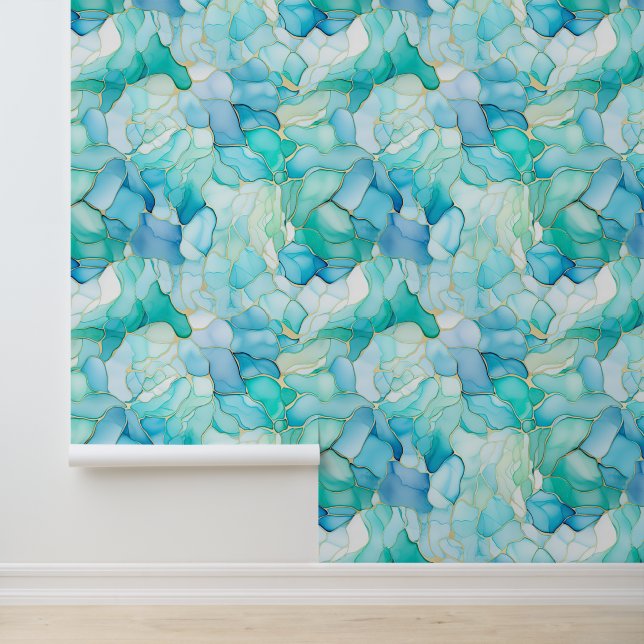 Mint White Aqua Abstract Behang (Applicatie)