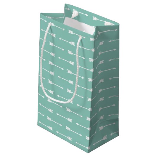 Mint & White Arrows Pattern Gepersonaliseerd Gift  Klein Cadeauzakje (Achterkant Gekanteld)