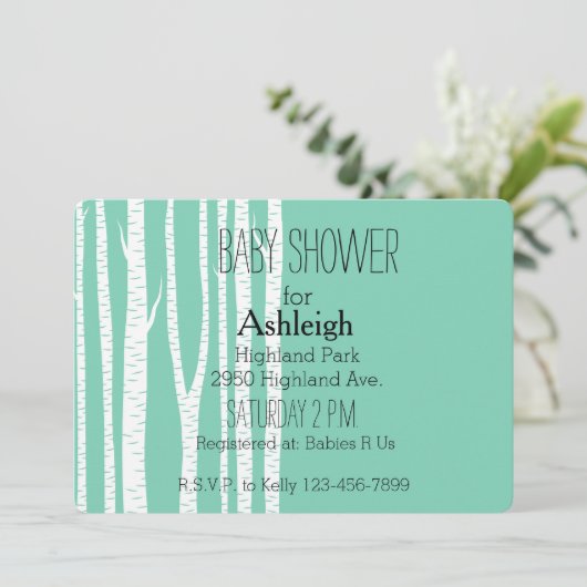 Mint White Birch Trees baby shower Kaart (Staand voorkant)