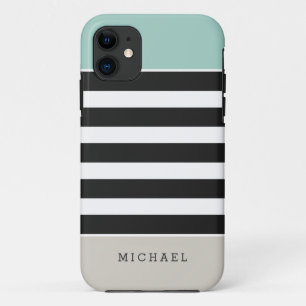 Mint White Black Beige Stripes - Eenvoudig elegant Case-Mate iPhone Case