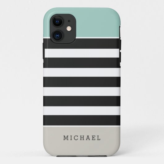 Mint White Black Beige Stripes - Eenvoudig elegant Case-Mate iPhone Case (Achterkant)