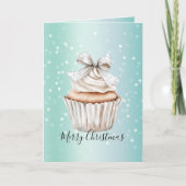Mint White Bokeh Dots Bow Cupcake Christmas Kaart (Voorkant)