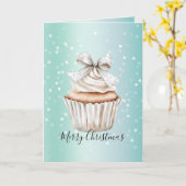 Mint White Bokeh Dots Bow Cupcake Christmas Kaart (Gele Bloem)
