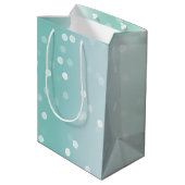 Mint White Bokeh Dots Bow Cupcake Christmas Medium Cadeauzakje (Achterkant Gekanteld)