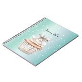 Mint White Bokeh Dots Bow Cupcake Notitieboek (Linkerzijde)