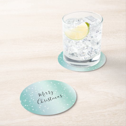 Mint White Bokeh Dots Celebration Ronde Kartonnen Onderzetter (Insitu)