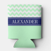 Mint White Chevron CB Navy Naam Monogram Blikjeskoeler (Achterkant)