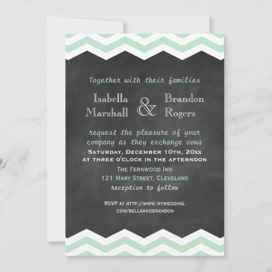Mint & White Chevron Chalkboard Wedding Uitnodigin Kaart (Voorkant)