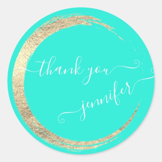 Mint White Dank u Goud Lijst Modern Ronde Sticker (Voorkant)